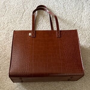 BEIS Brown Croc-Embossed Tote Bag